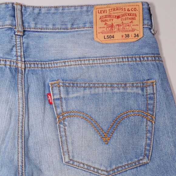 Levis L504 Mens 38x34 Jeans Blue Straight Fit Denim Thick Stitch Straight - Picture 5 of 12